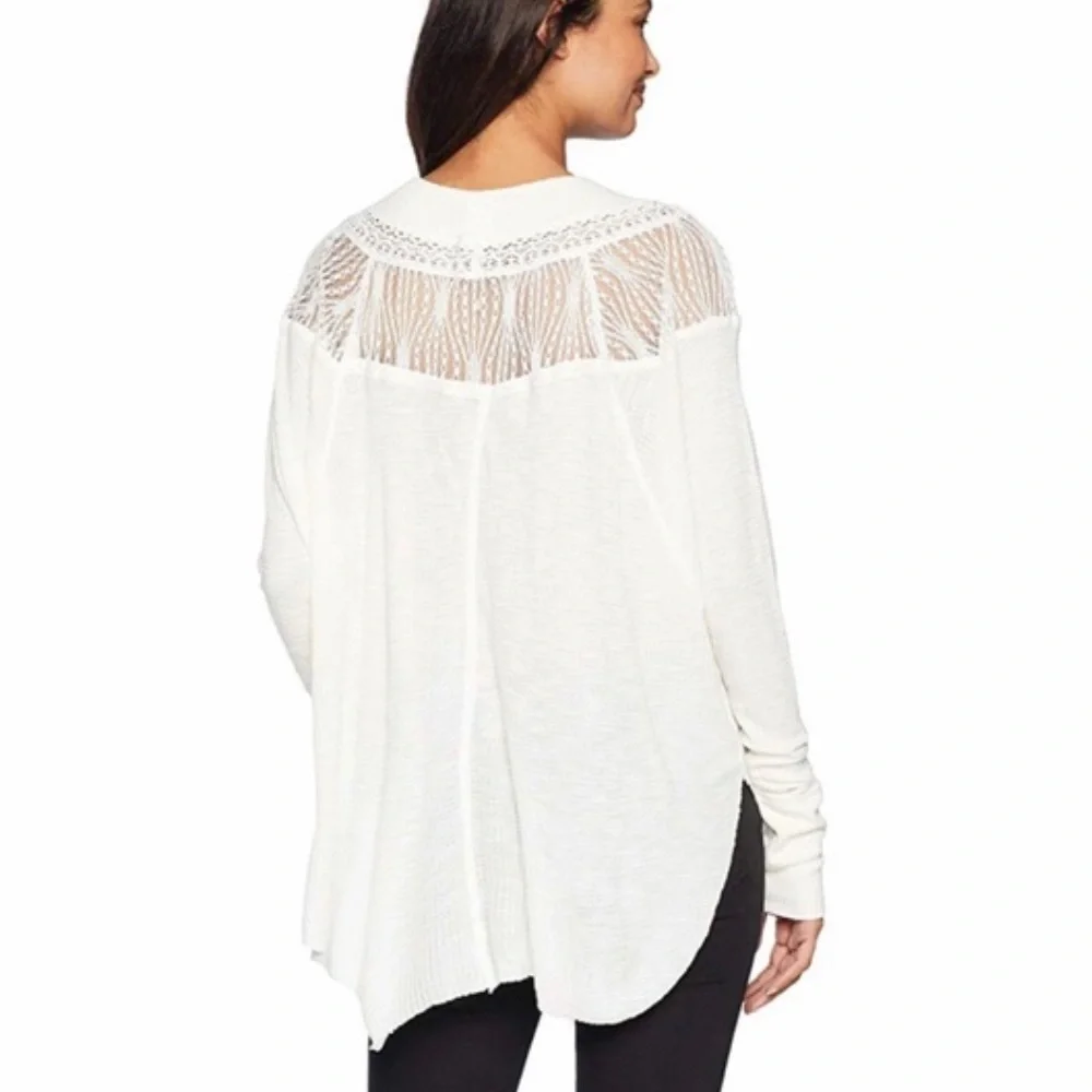 Free People - Spring Valley Long Sleeves Top | Women Small | Ivory Crotchet Lace